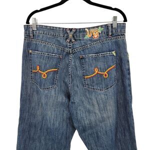 Vintage High Waisted Sea Bead Embroidered Jeans 36 Blue Denim‎ Rainbow Pockets